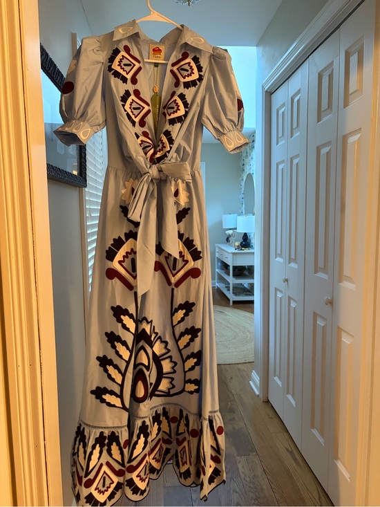 FARM Rio Dresses & Skirts - FARM Rio Light Blue Embroidered Maxi Dress with Maroon & Cream Accents